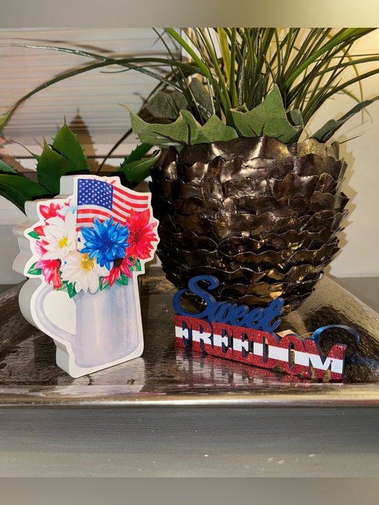 The Unbranded Brand Other - Sweet Freedom Red Glitter, White & Blue Hanging Wall Sign & Floral Flag Accent